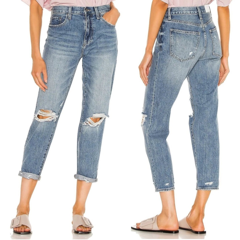 Pistola Straight Leg Ankle Jeans Womens 27 Light Wash Distressed Raw Hem Denim